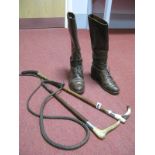 A Pair of leather riding boots, possibly military circa 1920's-1930's, together with two riding