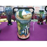 A Moorcroft Twin Handled Pottery Vase, painted in a 'Trial' Seashore with Angel Fish and Seahorses