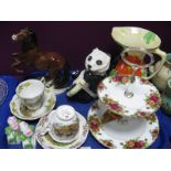 Beswick Panda Tea Pot, Continental rearing horse, Art Deco jug vase etc:- One Tray