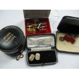 A 9ct Gold Gents Cufflink, together with further gents cufflinks, tie clip, etc.