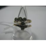 A Three Stone Diamond Ring, collet rubover set with graduated old brilliant cut stones; together