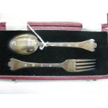 A Hallmarked Silver Christening Fork and Spoon, Sheffield 1962, in a fitted case.