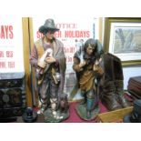 Pair Of Painted Plaster Figures, Bagpiper 63cm high and goat carrier.