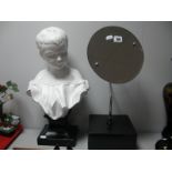 A Painted Bust of Young Girl, 48cm high, shaving mirror on block support.