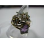 A 9ct Gold Opal Cluster Dress Ring, claw set with circular cabochons; together with a 9ct gold pearl