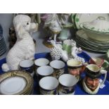 Six Noritake coffee cups and saucers, Sylvac poodle, Italian examples and three character jugs:- One