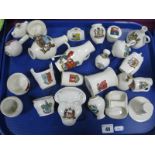 Goss Crested China, to include 'The Nose of Brazenose'. 'Welsh Hat', Welsh Coracle', 'Bronze
