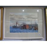 R. Evans, Harbour scene, signed lower right 34 x 48cm.