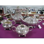 PSL of Sheffield Silver Plated Four Piece Tea Service, of melon form, sprouting flower head finials