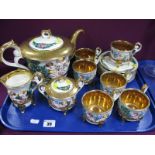 A Capodimonte Gilt and Floral Tea Service, of fifteen pieces, including tea pot.