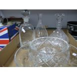 Edinburgh Glass Fruit Bowl, Doulton platter, three decanters.