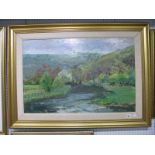 Kathleen Crow (Nottingham Artist) River Landscape, oil on canvas, monogrammed lower left, 49.5. x