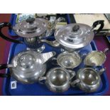 A Semi Reeded Plated Four Piece Tea Set, each on spreading oval base, together with a Sheffield