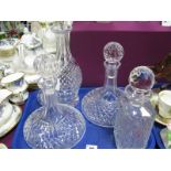 A Waterford Crystal 'Colleen' Pattern Brandy Decanter and Stopper, two cut glass ships decanters and