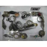 Dress Rings, drop and other earrings, articulated fish pendant, thimble etc.