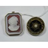 A 9ct Gold Cameo Style Pendant/Brooch, depicting female profile with wavy hair; together with a