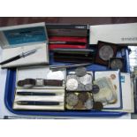 Parker 17 Pen Set, 'rocking horse' crown and other coins, Sheffield Science Fair 1971 souvenir disc,