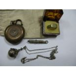 A Hallmarked Silver Orb Pendant, on a chain, a lighter set with a 1940 farthing and a trench art