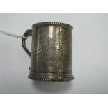 A Hallmarked Silver Christening Mug, London 1909, foliate engraved, initialled "DMR" and dated