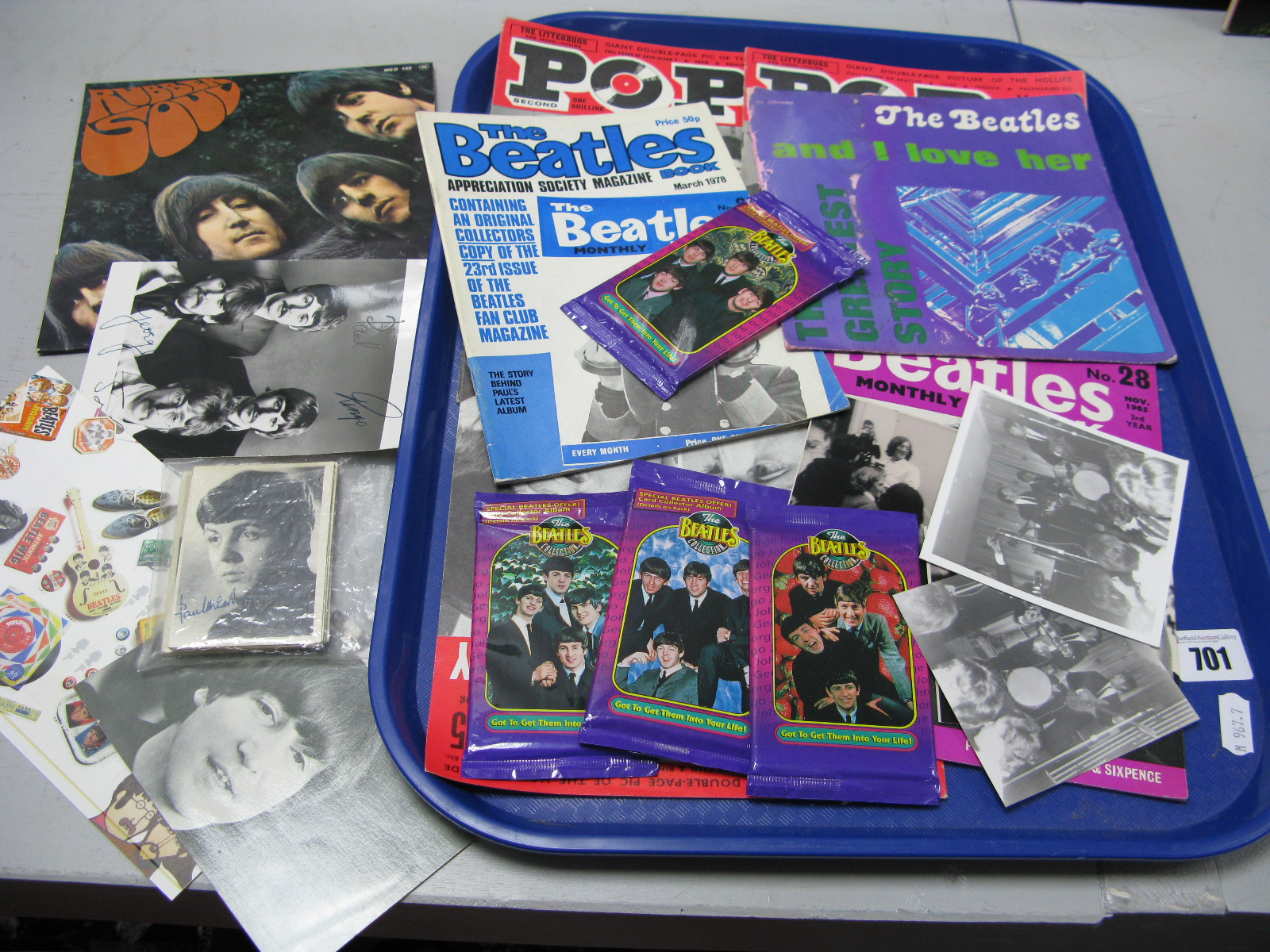 Beatles Memorabilia: Fourteen A&BC gum picture cards; 'Michelle' EP (Odeon French Pressing), 'And