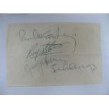 The Beatles: four signatures; Paul McCartney, Ringo Starr, George Harrison and John Lennon signed in