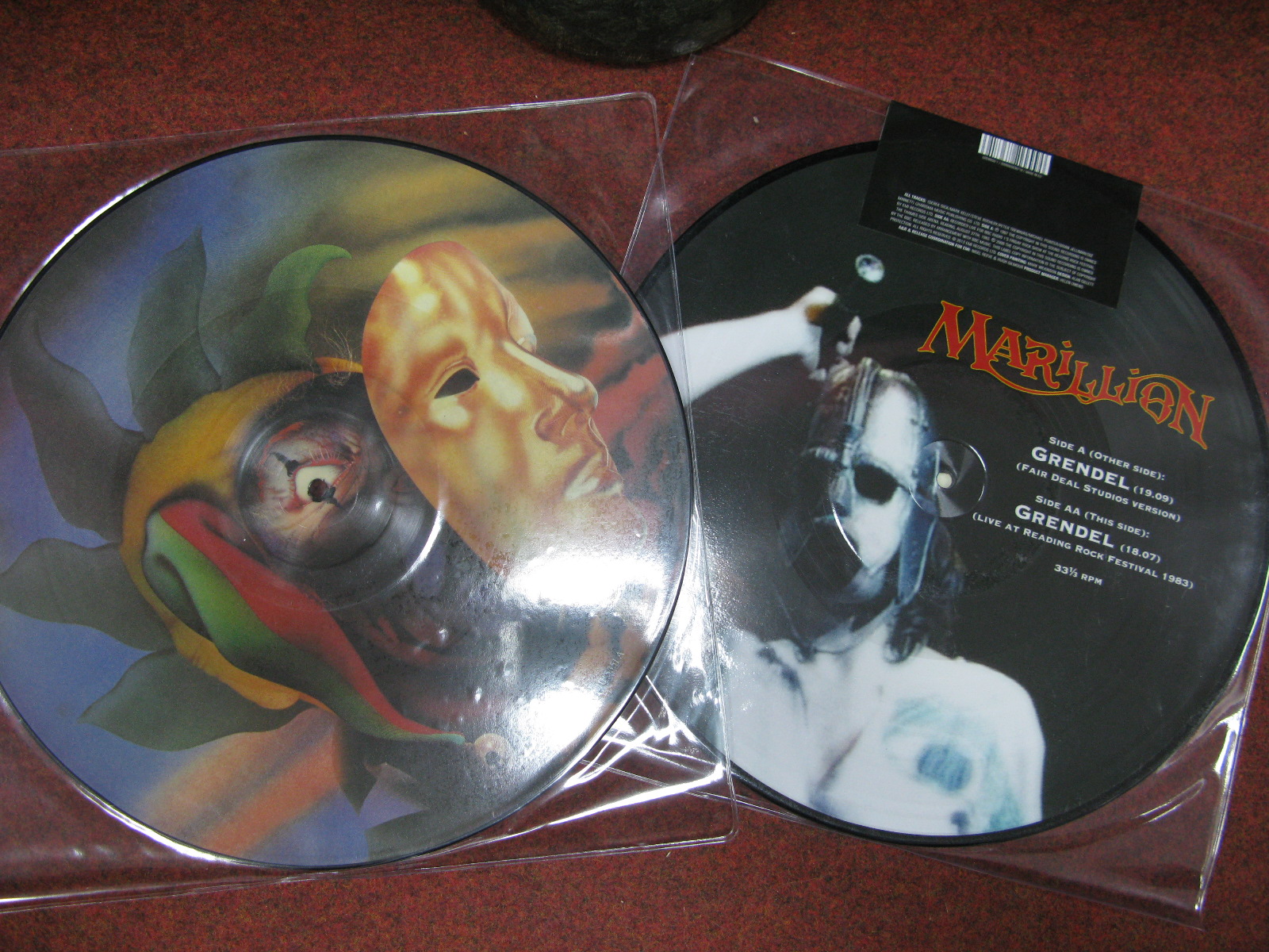 Marillion: Two Scare 12" Picture Discs, 'Grendel b/w Market Square Heroes/3 Boats' and 'Grendel' (