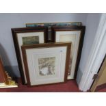 A Rectangular Wall Mirror, two pairs of coloured prints. (5)