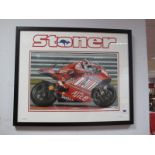 A Casey Stoner Limited Edition Print, with Stoner logo, framed 21/27, 2007 edition.