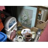 A Roger Nicholson Dish, Chinese style vase, pottery clock case etc:- One Tray; plus P. Hibbert,