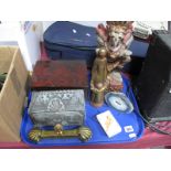 Novelty Playing Cards, polished mineral paperweight, jewellery box, carved wooden figure etc:- One