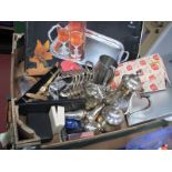 Two Plated Hip Flasks, toast rack, tea service tray and other silver plated wares, ladies watches,