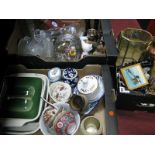 Glass Ware, ceramics, Simpsons casserole, clock, rice bowls, pearliite figure group etc:- Three