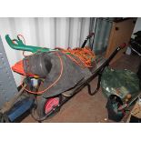 Leaf Vac, Garden Strimmer (untested - sold for parts only), wheel barrow.