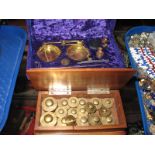 A Quantity of Brass Weights in Newstead Mark Lodge Box, scales and weights (cased) (2)
