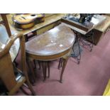 A Nest of Mahogany Coffee Tables, walnut Demi Lune hall table. (2)