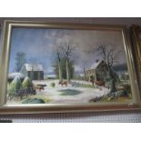 Bovier, Continental Farmyard Scene, oil on canvas, signed lower right 59.5 x 90cm.
