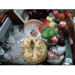 An Italian Pottery Fruit Centre Piece, floral tea service, plates, glassware etc:- in Basket and