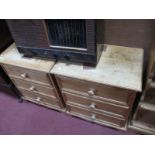 A Pair of Pine Three Drawer Chests, with turned handles.