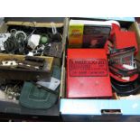 Bakelite Electrical Fittings, iron handled electro compressor, etc:- Two Boxes
