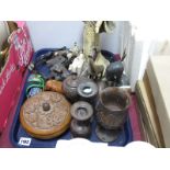 Resin and Wooden Oriental Wares, horn stork group etc:- One Tray