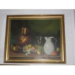 Continental School, Mid to Late XX Century, Still Life of Fruit Beside a Jug and Copper Jar, oil
