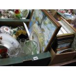 Collectors Plates, glassware, carnival dish, prints etc:- Two Boxes