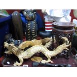 A Carved Oriental Wooden Dragon, snake, jardiniere stand etc:- One Tray