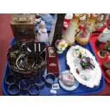 Costume Jewellery, napkin rings, carriage clock, watches, posies, oil bottles etc:- One Tray