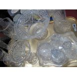 Cut Glass Pedestal Bowl, cut glass dressing table set, vases etc:- One Tray