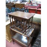 An Oak Barley Twist Tea Trolley, nest of oak coffee tables.