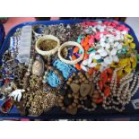 Vintage and Later Costume Bead Necklaces, bangles, rings etc:- One Tray