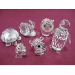Five Swarovski Crystal Animal and Bird Models, to include a Penguin, Swan, Bear, Bird and Owl, and a
