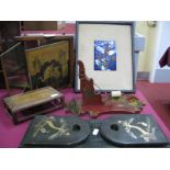 A Late XIX Century Japanese Brevette Folding Mirror, with paper panels of figures and cranes