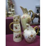 A Royal Worcester Porcelain Blush Ivory Flat Handled Jug, printed and painted with floral sprays,